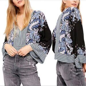 Free People Mix N Match Black Floral Blouse